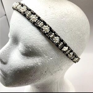 Elegant Black and White‎ Beaded Headband